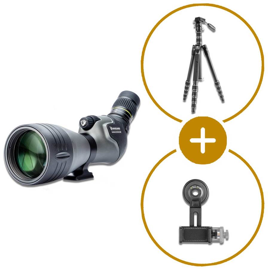 Pack longue vue Vanguard Endeavor 82hd 20-60 x 80 + trépied veo3 go 265hap + kit digiscopie
